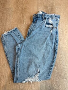 Abercrombie & Fitch Curve Love 29/8s Light Blue Distressed Boyfriend Jeans